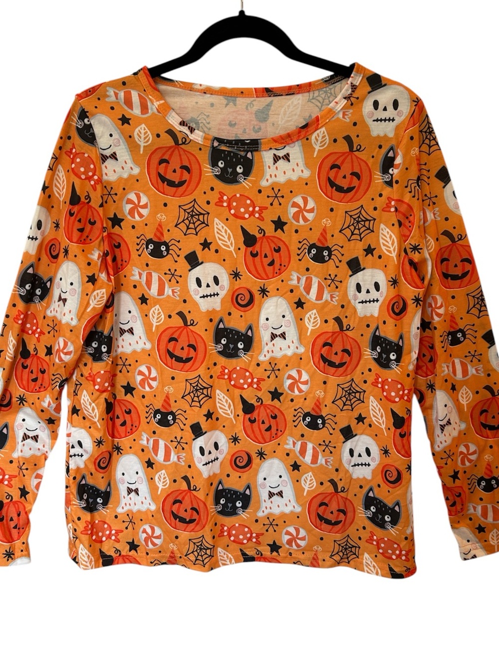 Halloween Pumpkin & Ghost spider web candy Long Sleeve Top NEW size large